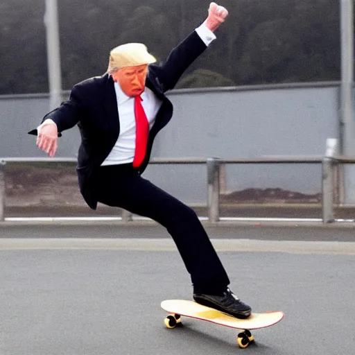 Prompt: donald trump doing a kickflip on a skateboard