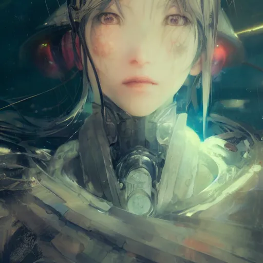Prompt: by Yoshitaka Amano, by Ruan Jia, by Conrad Roset, by Good Smile Company, detailed anime 3d render, close up, headshot, portrait, cgsociety, artstation, sci fi futuristic costume, mysterious temple setting, octane render