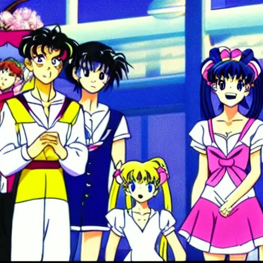 Image similar to sailor moon visiting tohru Honda and the sohma family, anime