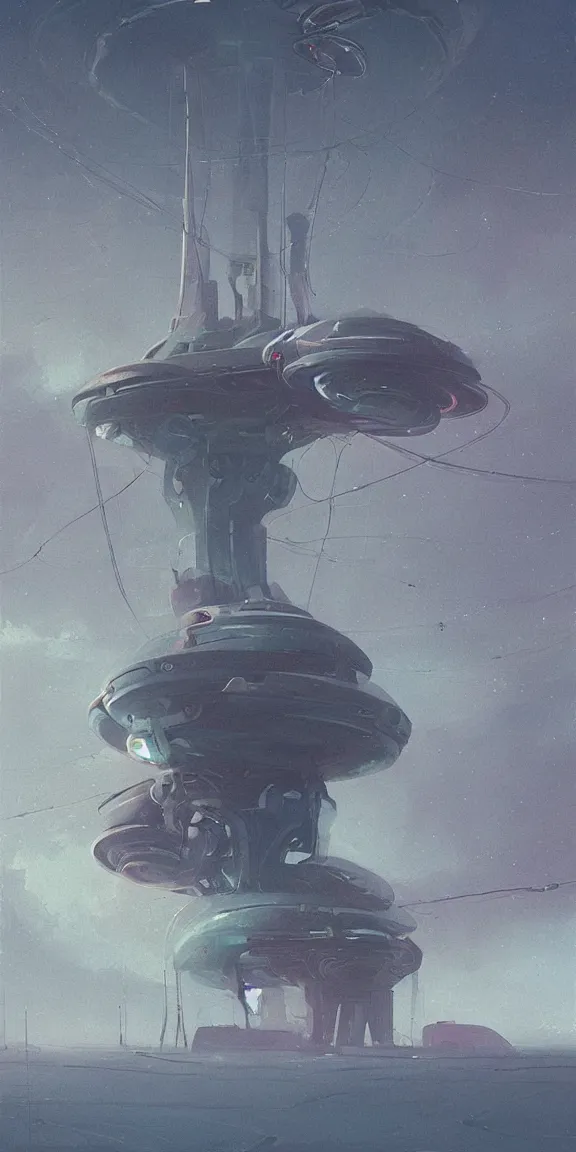Image similar to mysterious spaceship with long tendrils, lots of hanging cables and antennas, sci - fi concept art, by john harris, by simon stalenhag, stunning, award winning
