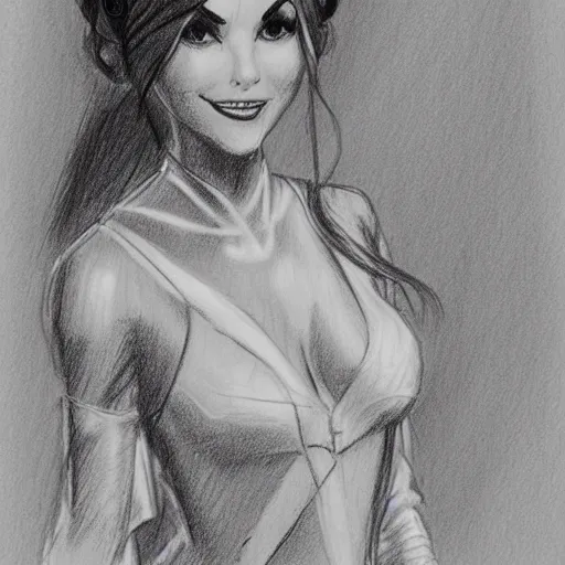 Image similar to milt kahl pencil sketch of victoria justice as princess leia