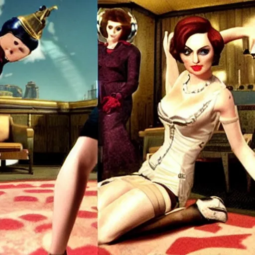 Image similar to a still of from the movie some like it hot crossover with the game bioshock infinite