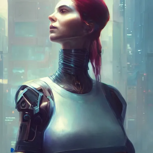 Image similar to a beautiful portrait of a cyberpunk goddess by greg rutkowski and raymond swanland, trending on artstation, ultra realistic digital art