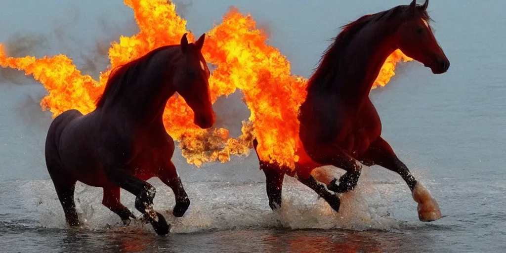 Image similar to horse made of fire running on water