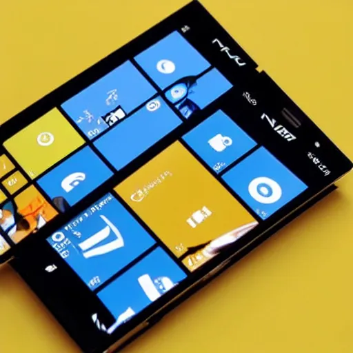 Prompt: a yellow nokia lumia but it's a folding phone