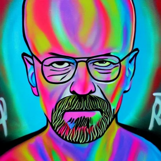 Image similar to a graffiti style painting of walter white.