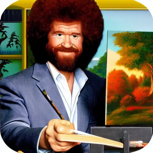 Prompt: bob ross painting a picture of bob ross in the style of bob ross