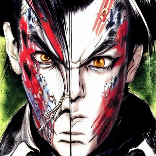 Image similar to Face/off illustrated by Yoshitaka Amano