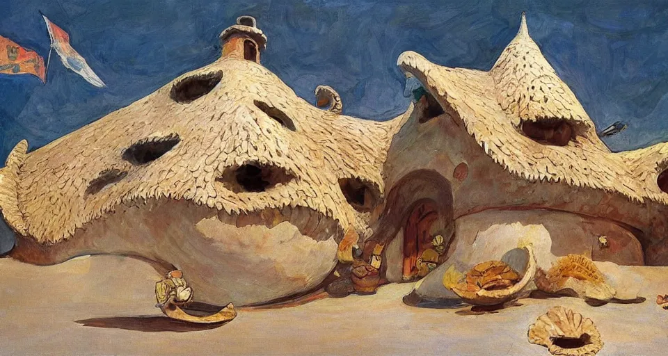 Image similar to house made of seashells, by moebius, joaquin sorolla, in the style of zelda windwaker