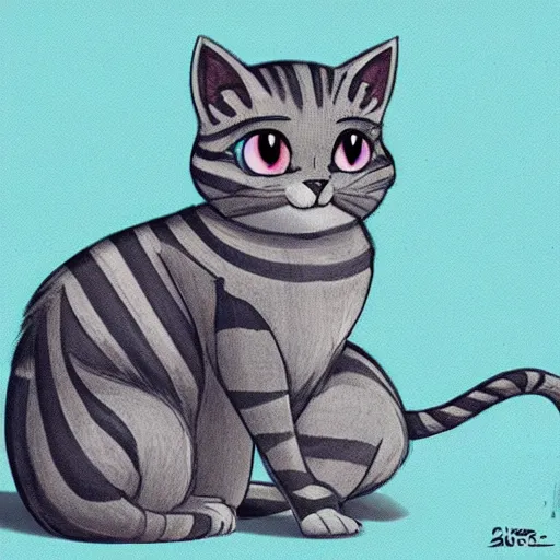 Prompt: kawaii greystriped cat looking cute, disney style, concept art, highly artstation, detailed, cartoon