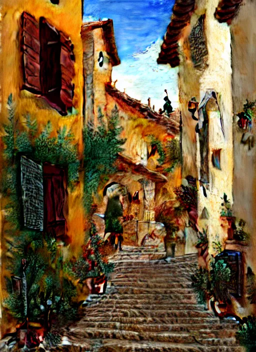 Prompt: lourmarin village in provence pattern texture, elegant, peaceful, hyper realistic, extremely detailed, dnd art, fantasy art, intricate fantasy painting, dramatic lighting, vivid colors, deviant art, artstation, by edgar maxence and caravaggio and michael whelan and delacroix.