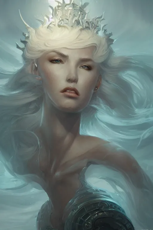 Image similar to sea queen, mysterious, highly detailed, digital painting, artstation, concept art, smooth, sharp focus, illustration, unreal engine 5, 8 k, art by artgerm and greg rutkowski and edgar maxence