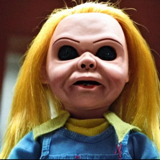 Image similar to chucky the killer doll testifying in court