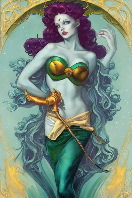 Image similar to Sailor Neptune by Peter Mohrbacher in the style of Gaston Bussière, Art Nouveau