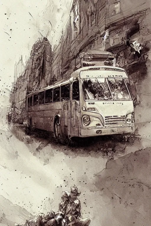 Prompt: bus illustration by jean baptiste monge trending on artstation