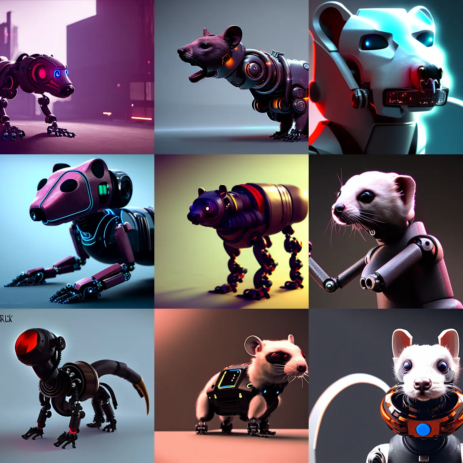 Prompt: robotic cyberpunk animal, ferret - shaped, mechanical pet, octane, 8 k, unreal engine, houdini