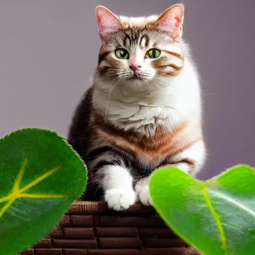 Prompt: a microscopic cat sitting on a leaf of a plant, macro camera, DLSR, hyperdetailed