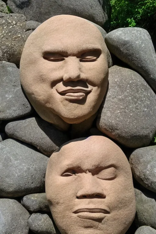 Image similar to dwayne the rock jonhson's face on a boulder as a tourist attraction
