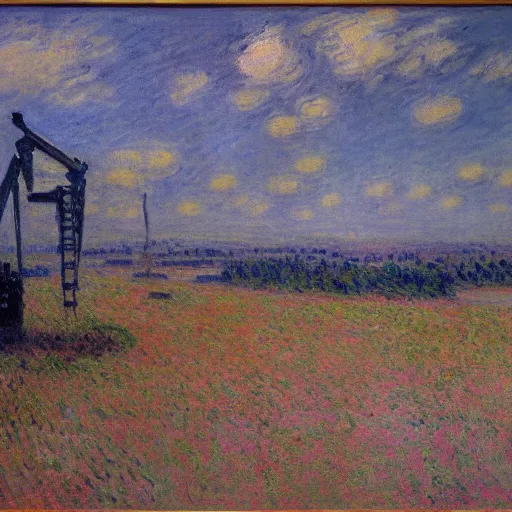 Prompt: the rise of the machines, oil on canvas painting by claude monet