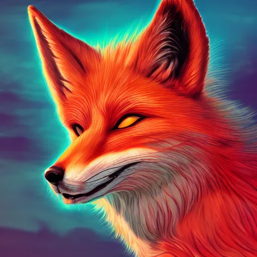 Prompt: digital maroon fox, retrowave palette, digital world, highly detailed, electric breeze, anatomically correct vulpine, synth feel, fluffy face, ear floof, flowing fur, super realism, accurate animal imagery, 4 k digital art