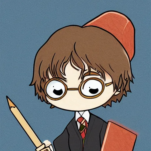 Prompt: harry potter 2 d animated chibi, cube, pencil drawing