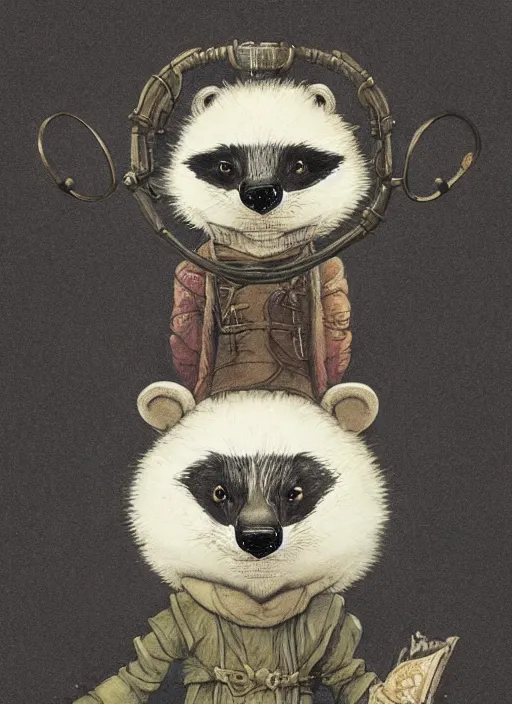 Image similar to a fantasy chibi illustration portrait of an anthropomorphic badger mage, by victo ngai, by stephen gammell, by george ault, artstation