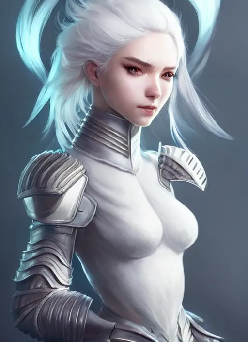 Image similar to fur - lined armor!!! beautiful and elegant white haired female!! gorgeous ayes!! character concept art, sharp focus, octane render! unreal engine 5! highly rendered!! trending on artstation!! detailed linework!! illustration by artgerm, wlop and anna dittmann