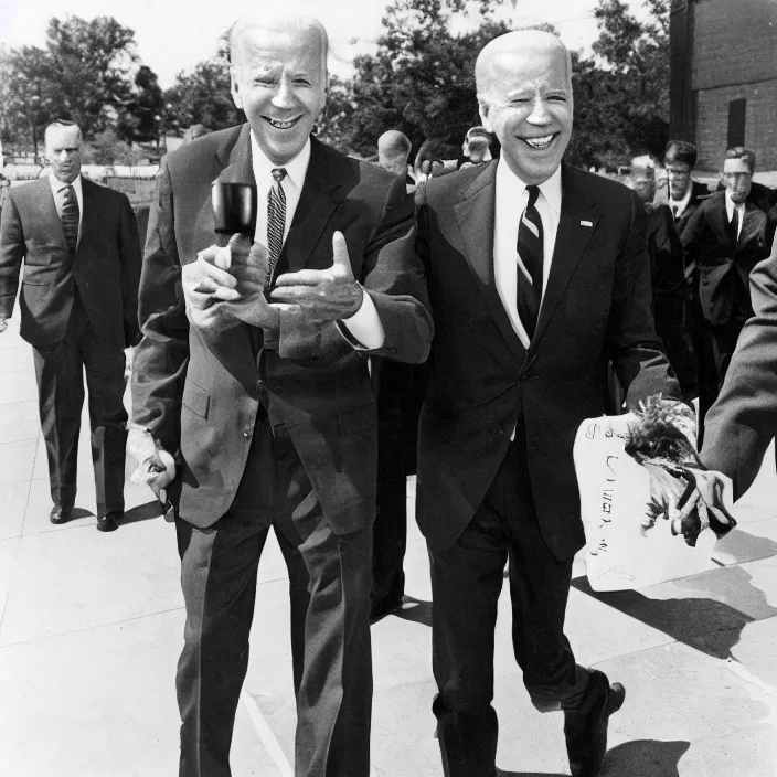 Image similar to Joe Biden walking with Lee Harvey Oswald as walmart