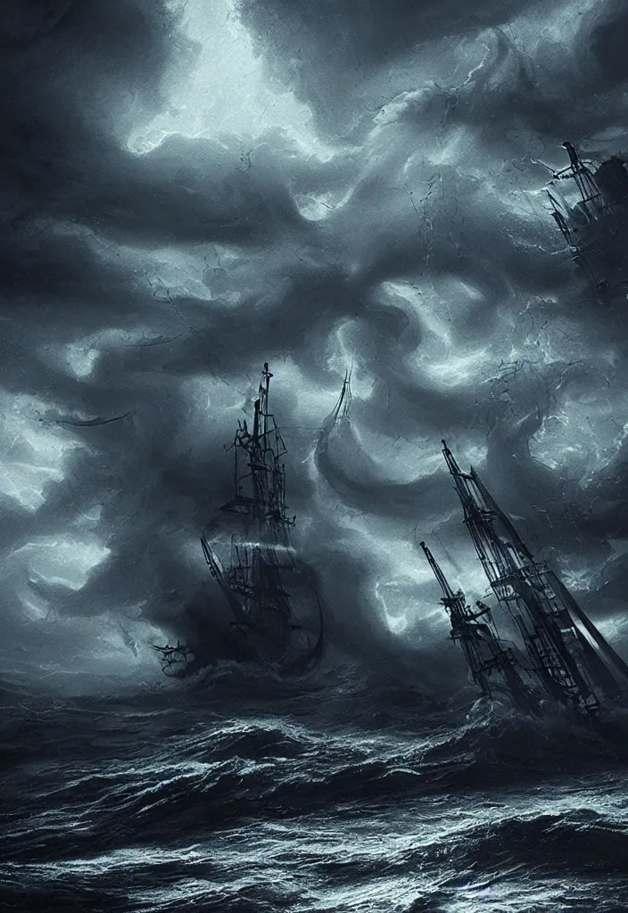 Prompt: kraken devours a ship in a storm, dark and mysterious, atmospheric, ominous, eerie, cinematic, cinematic, 4k, ultra detail, ultra realistic