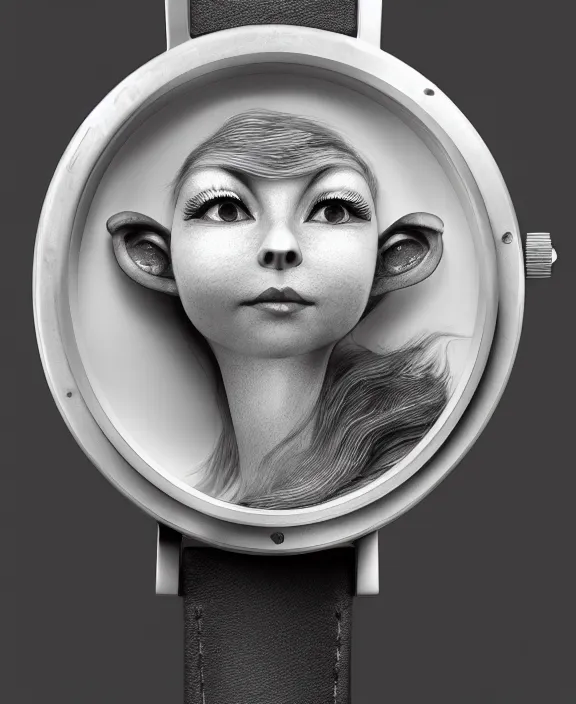 Prompt: cute anthropomorphic watch by charlie bowater and anna dittmann and artgerm and clemens ascher, portrait, intricate, elegant, silver mist, product shot, macro, symmetrical face, highly detailed, dramatic lighting, sharp focus, octane render, trending on artstation, artstationhd, artstationhq, unreal engine, 4 k, 8 k