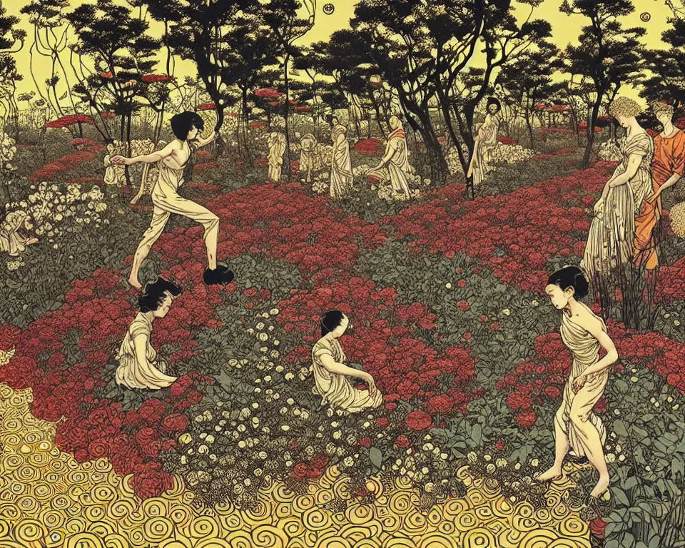 Image similar to garden of eternal delights by yuko shimizu and malczewski