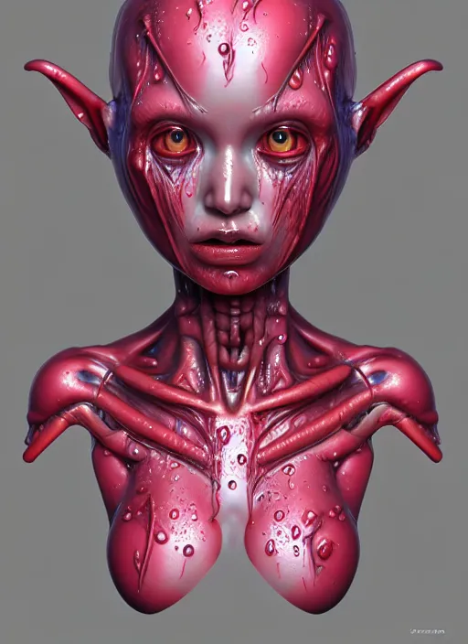 Image similar to a wet alien girl, perfect anatomical body, voluminous, high quality render, photorealistic digital painting, 3 d sculpture