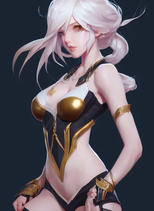 Prompt: lol ashe, wide angle view, white, black, blue, pink, gold, highly detailed, artgerm, cushart krenz, zeronis, sakimichan, trending on artstation, soft light, sharp edges, illustration, character design, concept art