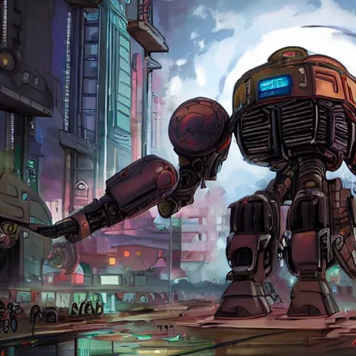 Image similar to a giant robot corpse repurposed to house a booming city in its hull, set in the distant future, steampunk, cyberpunk, warm lights, anime, vhs distortion