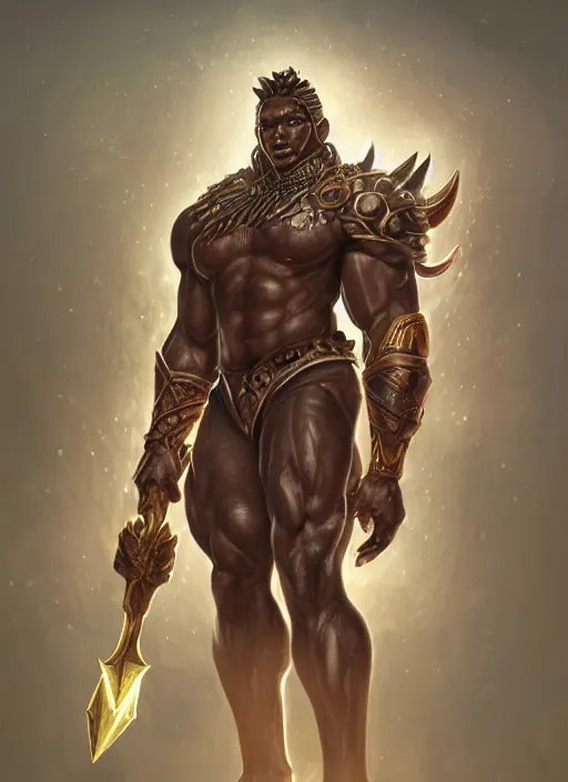 Image similar to a highly detailed illustration of berserker african god of lightning, muscular, intricate, elegant, highly detailed, centered, digital painting, artstation, concept art, smooth, sharp focus, league of legends concept art, WLOP