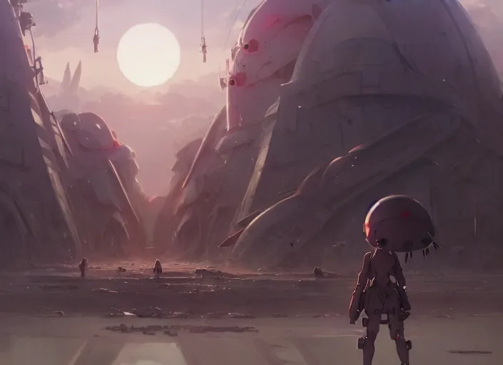 Image similar to mole creatures dressed in military gear, details, futuristic, epic, destroyed city, landscape illustration concept art anime key visual trending pixiv fanbox by wlop and greg rutkowski and makoto shinkai and studio ghibli and kyoto animation symmetrical facial features