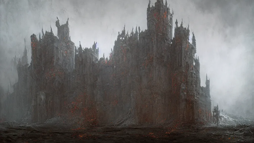 Image similar to dark souls, lothric castle, digital art by Zdzisław Beksiński , Ruan Jia, Rudolf Béres, James Zapata, Jamey Jones