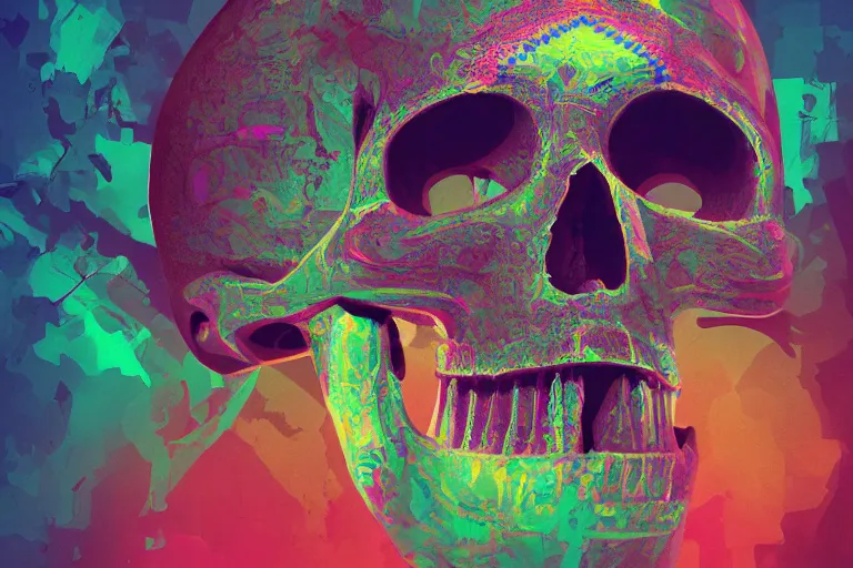 Image similar to aztec skull digitally painted by Beeple