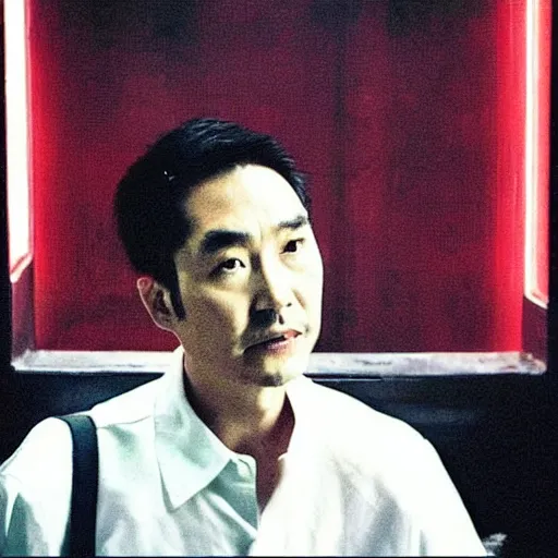 Prompt: “atmospheric painting of actor Tony Leung in scene from Wong Kar Wai movie, night, neon, noir”