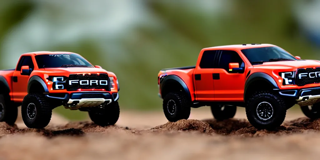 Image similar to Hot Wheels, Ford F-150 Raptor, cinematic, 8k, depth of field, bokeh.