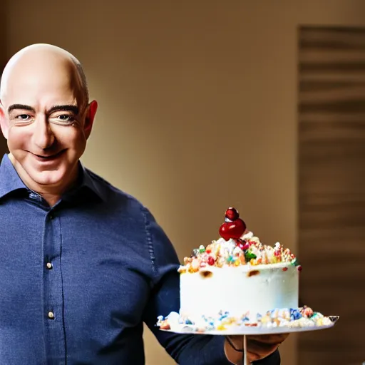 Image similar to Obese Jeff Bezos eating cake, XF IQ4, 150MP, 50mm, F1.4, ISO 200, 1/160s, natural light