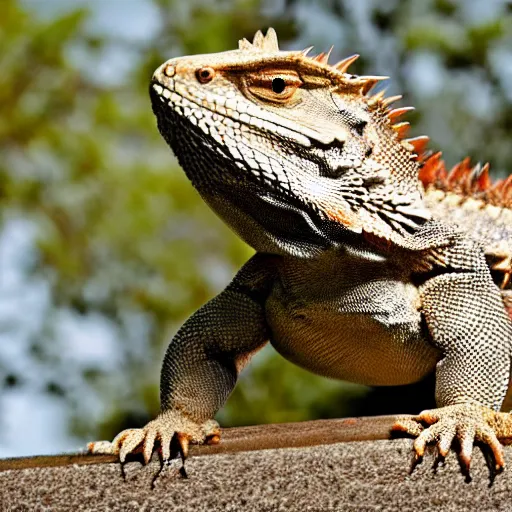 Image similar to a giant bearded dragon hanging out