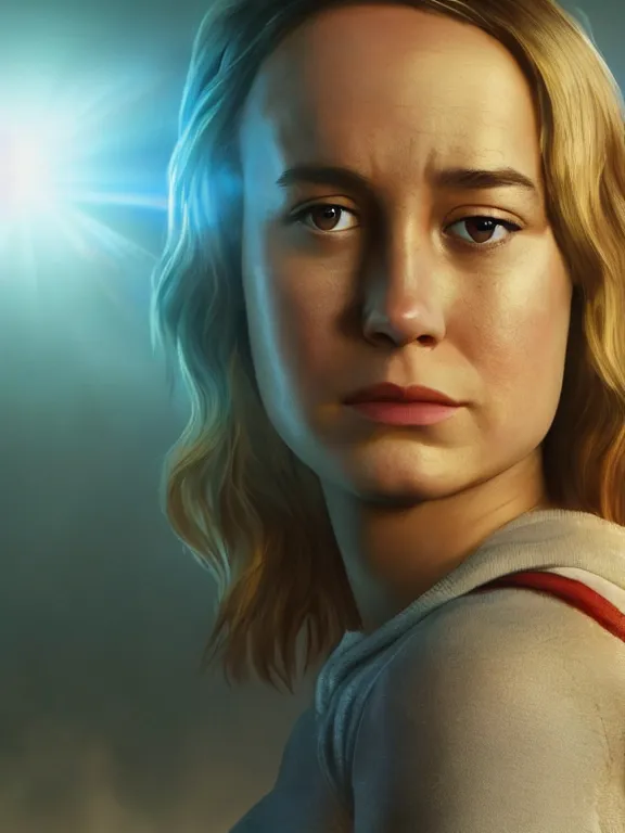 Image similar to portrait art of Brie Larson, 8k ultra realistic , lens flare, atmosphere, glow, detailed,intricate, full of colour, cinematic lighting, trending on artstation, 4k, hyperrealistic, focused, extreme details, unreal engine 5, cinematic, masterpiece