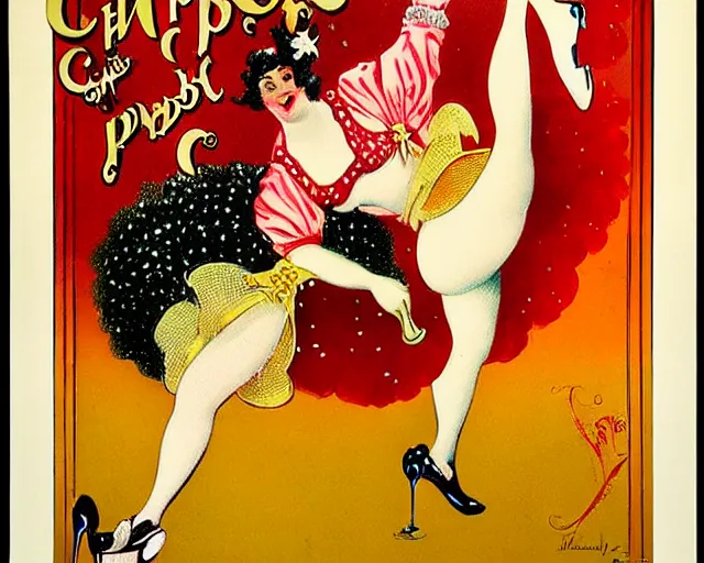 Prompt: vintage, melchizedek champagne bottle. cancan girl dancing, french, realistic, cheerful, belle epoque, leonetto cappiello, pur champagne damery, 1 9 0 2