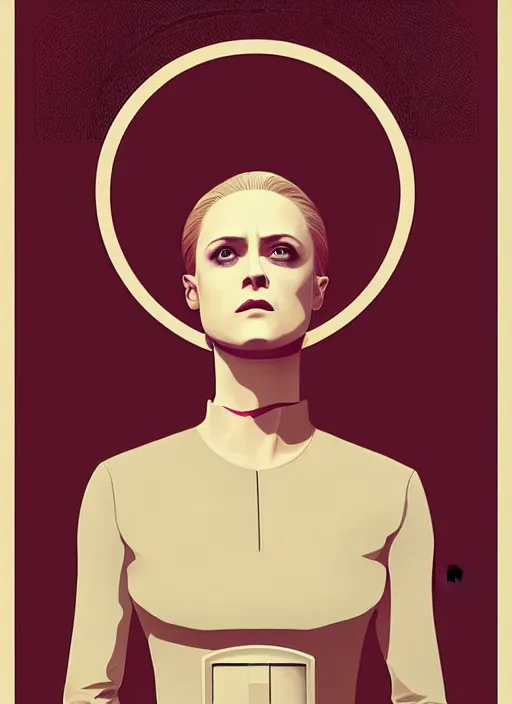 Prompt: poster artwork by Michael Whelan and Tomer Hanuka, a portrait of Evan Rachel Wood in Westworld, clean