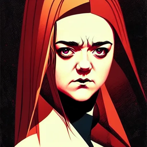 Image similar to rafael albuquerque comic art, peter mohrbacher, steve niles, phil noto, artgerm, pretty maisie williams witch, symmetrical eyes, long blonde hair