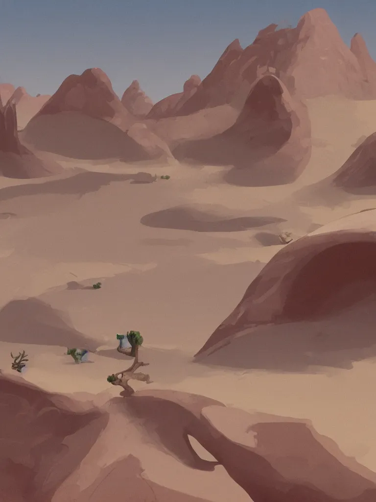 Image similar to desert by disney concept artists, blunt borders, rule of thirds