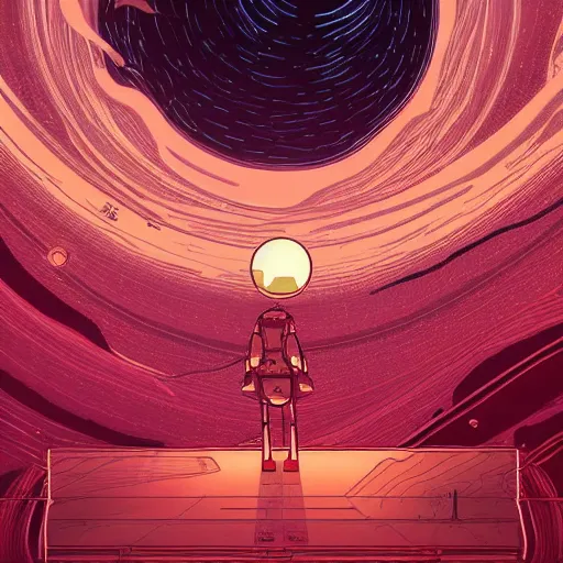 Prompt: !dream Stunningly intricate illustration of a scared astronaut explorer running trough a plain valley of planet Mars trough 3 columns of white neon light of infinite height, highly detailed, midnight, by Victo Ngai and James Gilleard , Moebius, Laurie Greasley