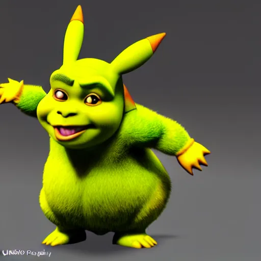 Image similar to shrek as pikachu, highly detailed, extremely high quality, hd, 4 k, 8 k, canon 3 0 0 mm, professional photographer, 4 0 mp, lifelike, top - rated, award winning, realistic, detailed lighting, detailed shadows, sharp, no blur, edited, corrected, trending