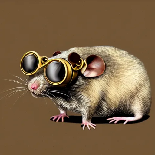 Image similar to a rat with steampunk googles, by Jesper Esjing